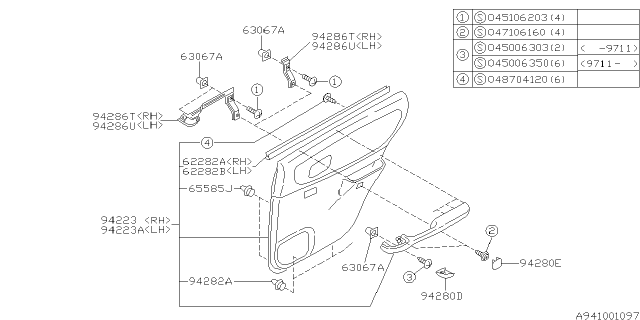 1999 Subaru Impreza Trim Panel Assembly Rear Door Diagram for 94229FA710GA