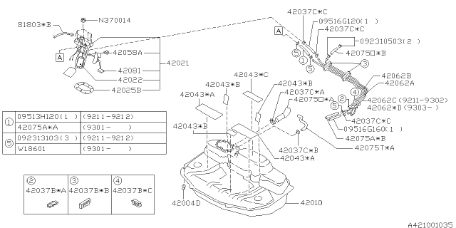 1995 Subaru Impreza PT421894 Tank Cushion Diagram for 42031AA030