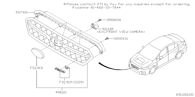 2018 Subaru WRX STI Cover Grille Diagram for 91122VA090