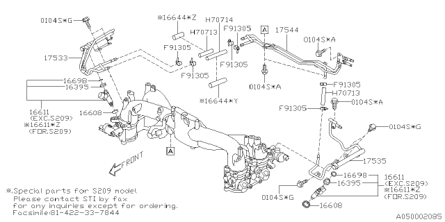 2019 Subaru WRX Rubber INJECTOR Diagram for 16395AA050