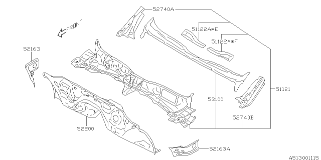 2017 Subaru WRX STI Toe Board & Front Panel & Steering Beam Diagram