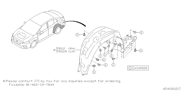 2019 Subaru WRX Mud Guard Assembly R LH Diagram for ST59122VV030