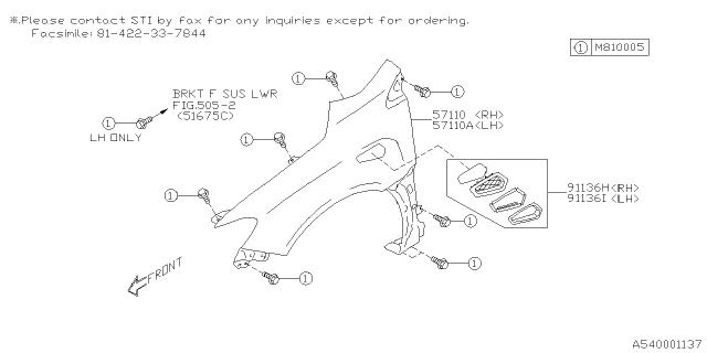 2019 Subaru WRX STI Fender F Paint LH Diagram for ST57100VV050