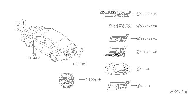 2017 Subaru WRX STI Letter Mark Diagram