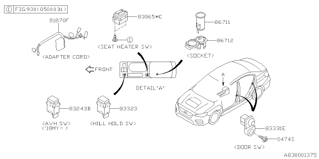 2019 Subaru WRX STI Switch - Instrument Panel Diagram 3