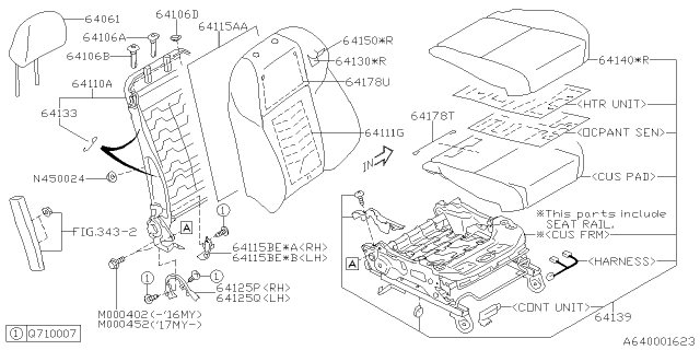 2017 Subaru WRX Seat Pad Assembly Back Rest Front RH Diagram for 64130VA000