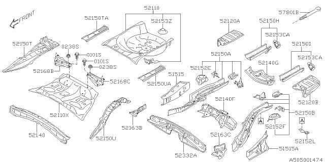 2015 Subaru WRX STI Floor Pan Rear R Complete Sdn Diagram for 52129VA0009P