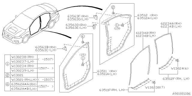 2019 Subaru WRX Glass Run Channel Front D Diagram for 63527VA110