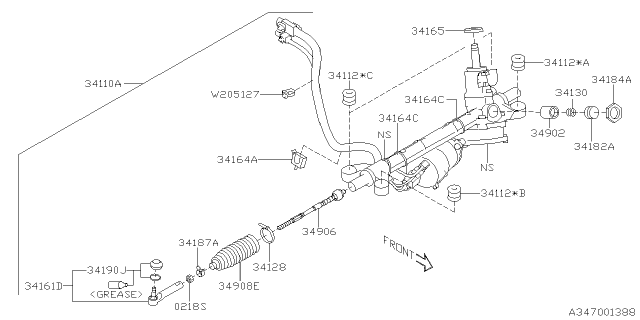 2019 Subaru WRX STI Power Steering Gear Box Assembly Diagram for 34110VA070