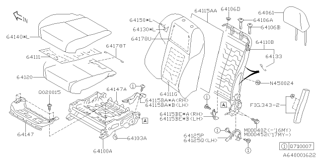 2017 Subaru WRX Front Seat Cushion Cover Left Diagram for 64140VA250VH