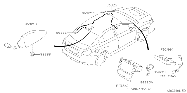 2020 Subaru WRX STI Feeder Cord Assembly Antenna Diagram for 86325VA110