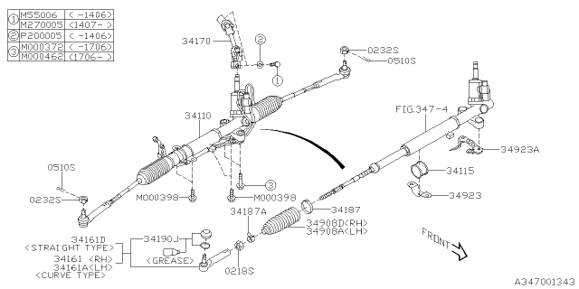2018 Subaru WRX Power Steering Gear Box Assembly Diagram for 34110VA140