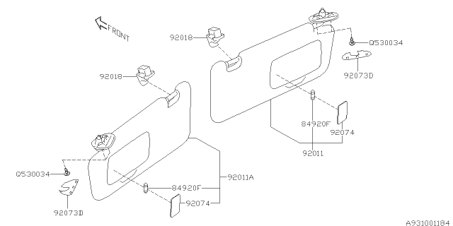 2019 Subaru WRX Left Sun Visor Assembly Diagram for 92011VA430JC