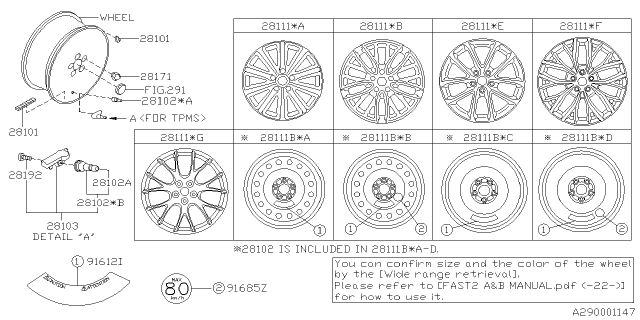 2020 Subaru WRX Aluminium Disc Wheel Diagram for 28111VA320