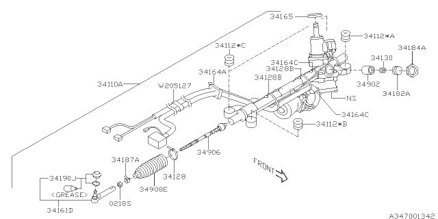 2017 Subaru WRX Power Steering Gear Box Assembly Diagram for 34110VA010