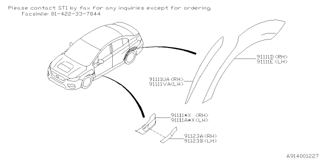 2019 Subaru WRX STI Kit R Dr GAR LH K7X Diagram for ST91113VV130