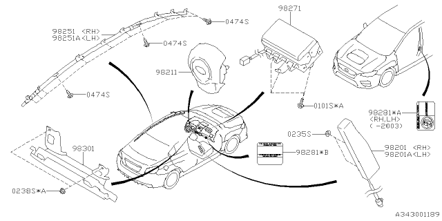 2017 Subaru WRX Air Bag Module Assembly Curtain Diagram for 98251VA060