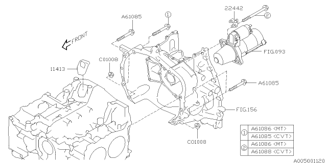 2018 Subaru WRX Timing Hole Plug & Transmission Bolt Diagram