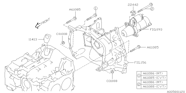 2018 Subaru WRX STI Timing Hole Plug & Transmission Bolt Diagram