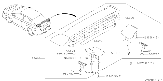 2015 Subaru WRX STI Rear Spoiler Assembly Diagram for 96061VA010B5