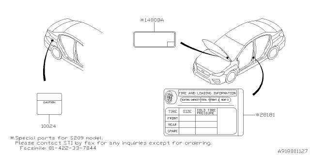 2019 Subaru WRX STI Label - Caution Diagram