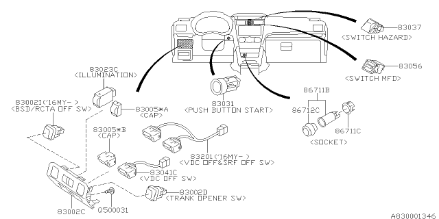 2016 Subaru WRX STI Switch Lower VDC Diagram for 83002VA000