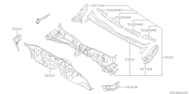 2015 Subaru WRX Cover Panel Front LH Diagram for 51122VA010