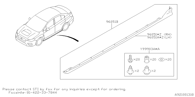 2019 Subaru WRX STI Side Spoiler RH Diagram for E2610VA002