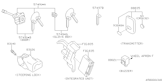 2016 Subaru WRX Key Kit & Key Lock Diagram 2