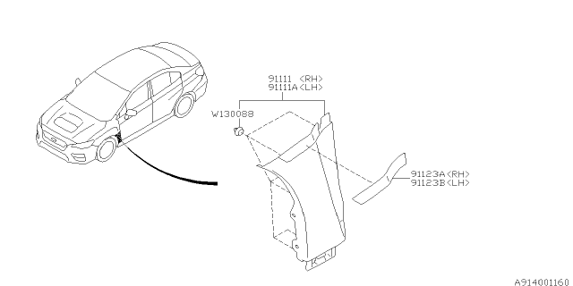 2016 Subaru WRX GARNISH Assembly Fender LH Diagram for 91112VA110V2