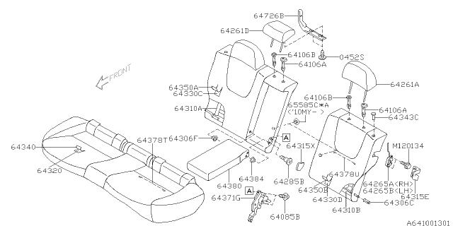 2010 Subaru Impreza Rear Center Arm Rest Assembly Diagram for 64380FG110JI