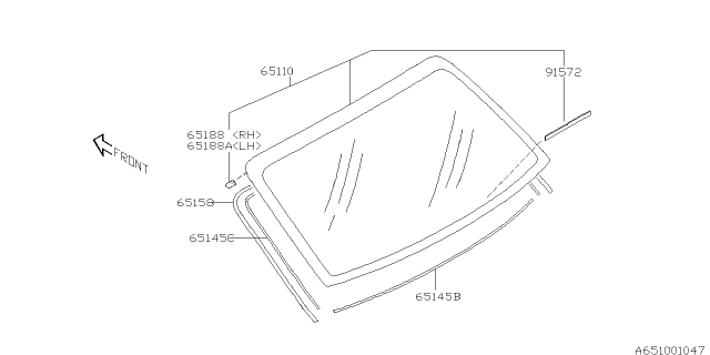 2009 Subaru Impreza STI Back Window Glass Diagram for 65109FG000