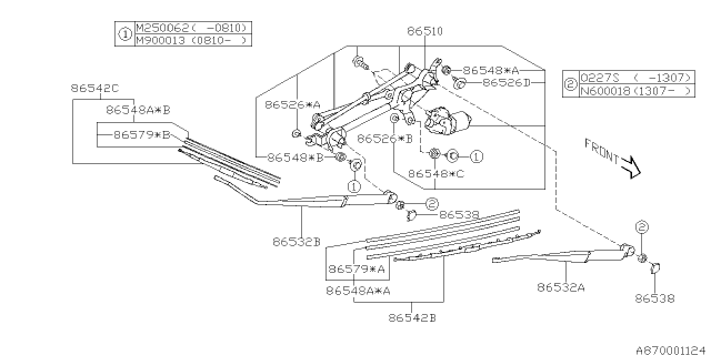 2009 Subaru Impreza STI Windshield Wiper Assistor Arm Assembly Diagram for 86542FG060