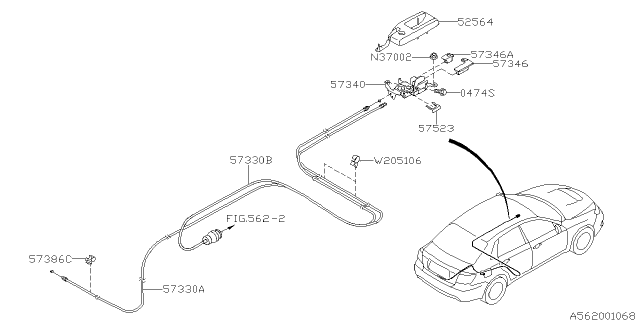 2010 Subaru Impreza STI Cover Handle Diagram for 57345AG010