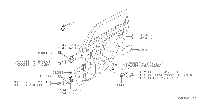 2013 Subaru Impreza WRX Hinge Assembly Door Rear URH Diagram for 60479FG001