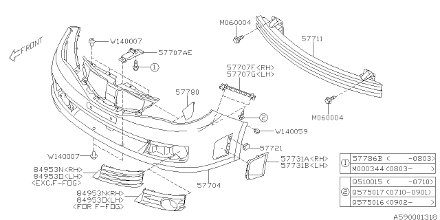 2008 Subaru Impreza WRX Bumper Face Front Diagram for 57704FG000