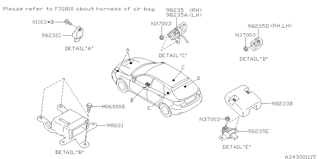 2011 Subaru Impreza STI Air Bag SATL Sensor SDB Diagram for 98235FG010