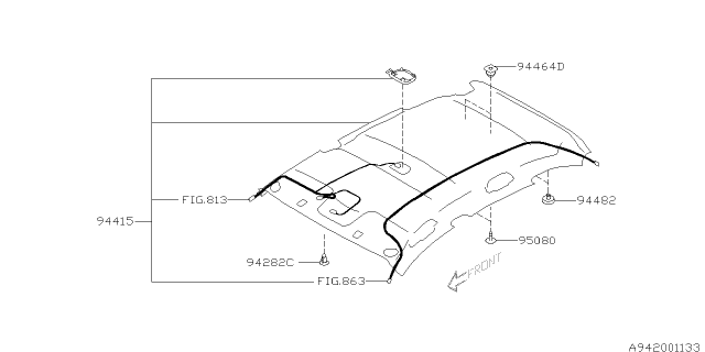 2008 Subaru Impreza WRX PB001075 Trim Panel Roof Diagram for 94411FG081ME