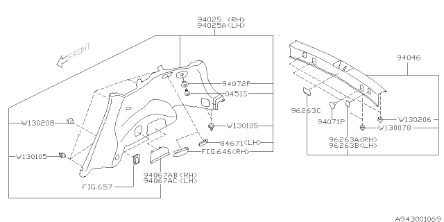 2009 Subaru Impreza WRX Trunk Room Trim Diagram 3