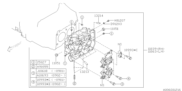 2009 Subaru Impreza WRX Cylinder Head Assembly Right Diagram for 11039AB820