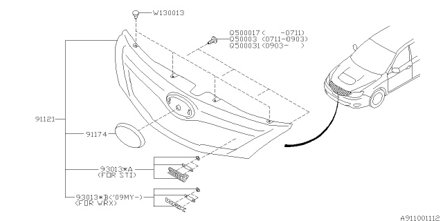 2011 Subaru Impreza WRX Ornament Front WRX Diagram for 93013FG090