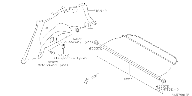 2012 Subaru Impreza WRX Tonneau Cover Diagram