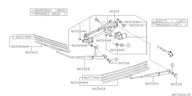 2009 Subaru Impreza STI Wiper - Windshilde Diagram 2