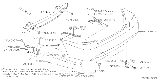 2008 Subaru Impreza WRX Rear Bumper Under Spoiler Left Diagram for 57744FG030TI