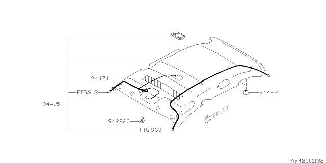 2009 Subaru Impreza STI Roof Trim Diagram 1