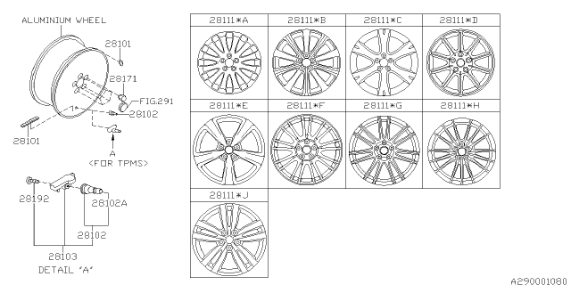 2010 Subaru Impreza STI Alloy Wheel/Rim Inch Silver Diagram for 28111FG160