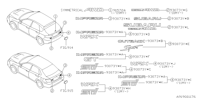 2011 Subaru Impreza Letter Mark Diagram