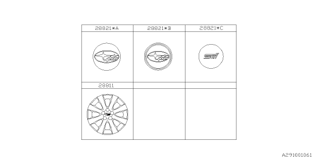 2011 Subaru Impreza WRX Wheel Cap Diagram