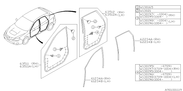 2009 Subaru Impreza WRX Weather Strip Diagram 2