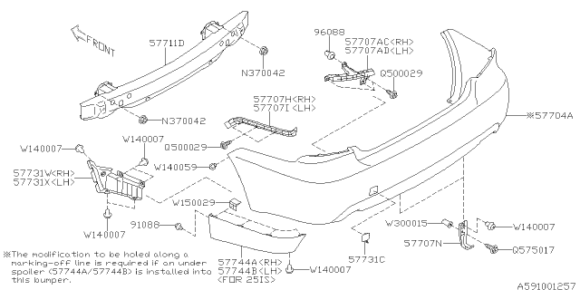 2010 Subaru Impreza STI Bumper Face Rear WRX Diagram for 57704FG051